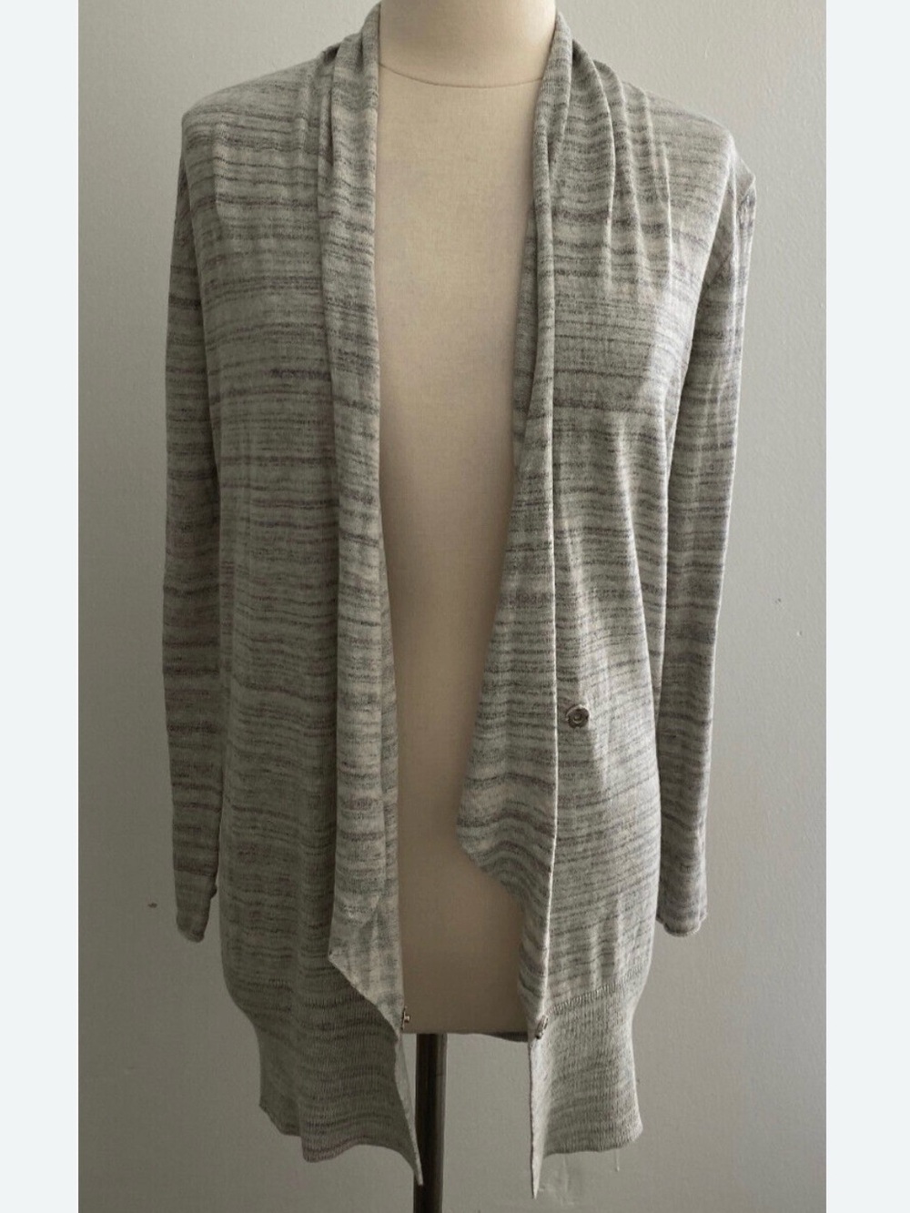 Calvin Klein Gray Striped Light Snap Cardigan Sweater